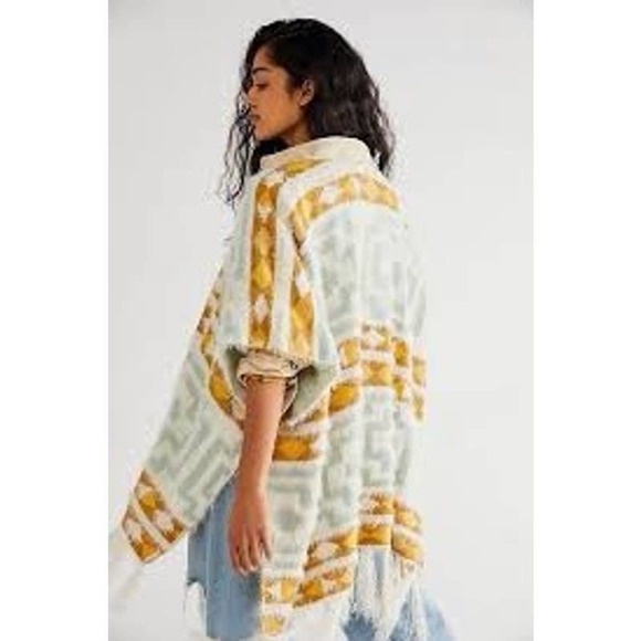 FREE PEOPLE Women's Diamondback Cozy Kimono In Ivory Boho Aztec Print One Size - Picture 6 of 7